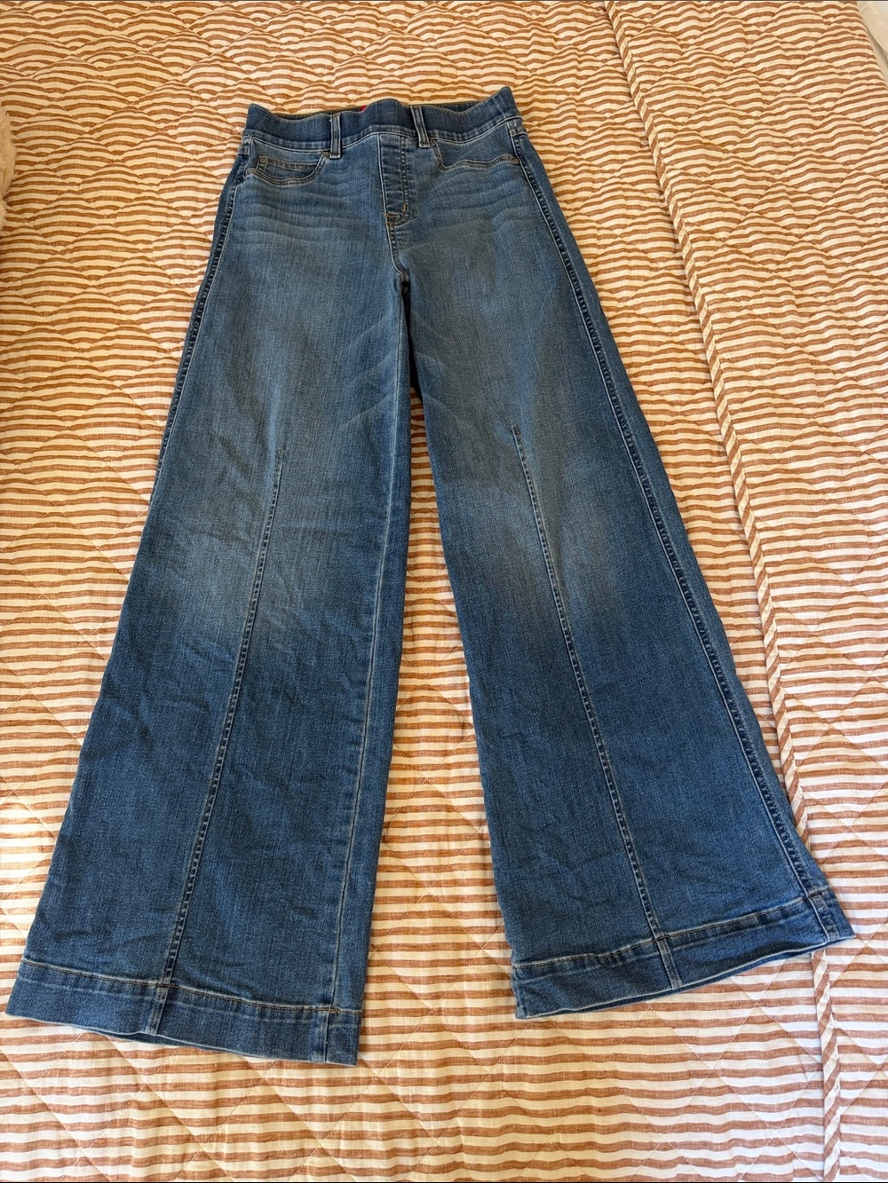 SPANX Wide-Leg High-Rise Jeans in Medium Blue Wash